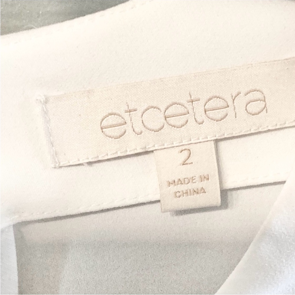 NWOT ETCETRA Elegant White Blouse with Black Trim - Picture 3 of 3